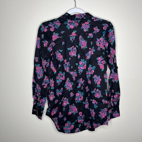 Billabong Women's Floral Button-Up Shirt Size S 100% Cotton Black‎ & Pink - Picture 6 of 10